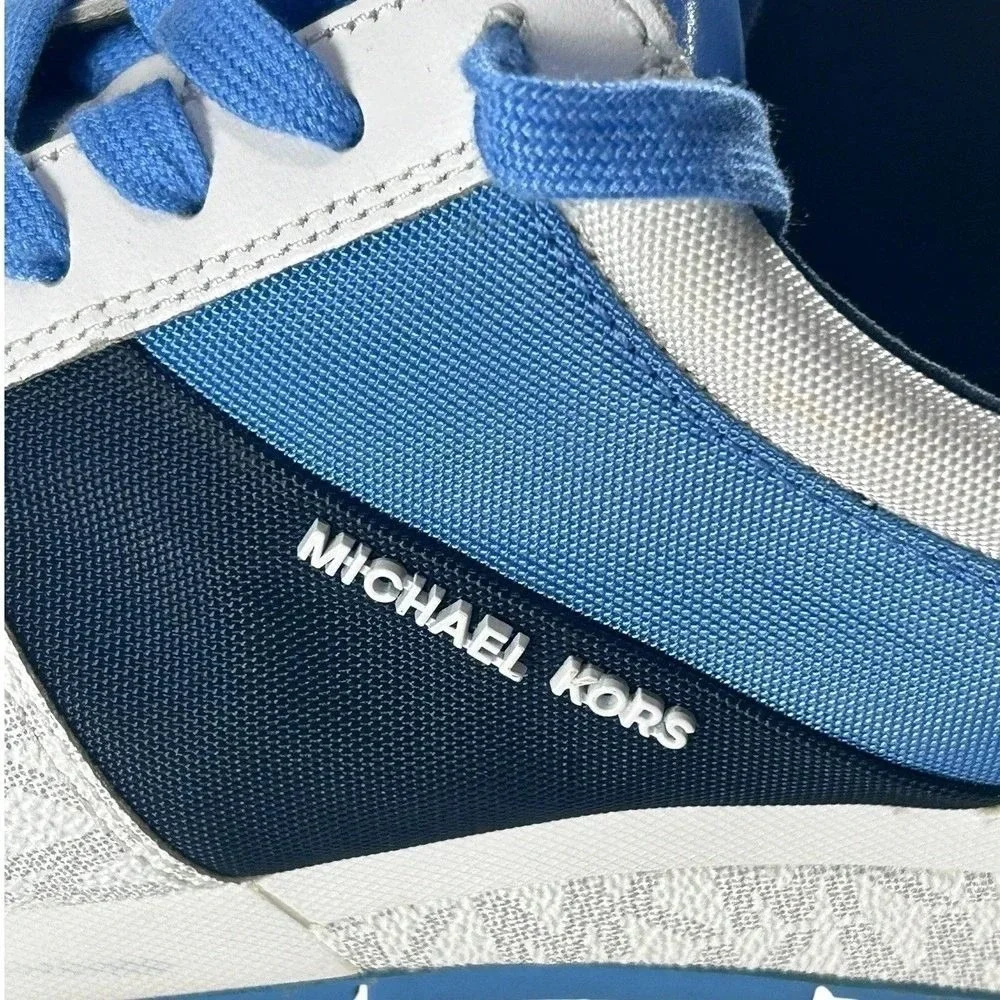 Michael Kors Allie Trainer Sneakers Womens Size 9M Blue Silver MK‎ Logo Lace Up